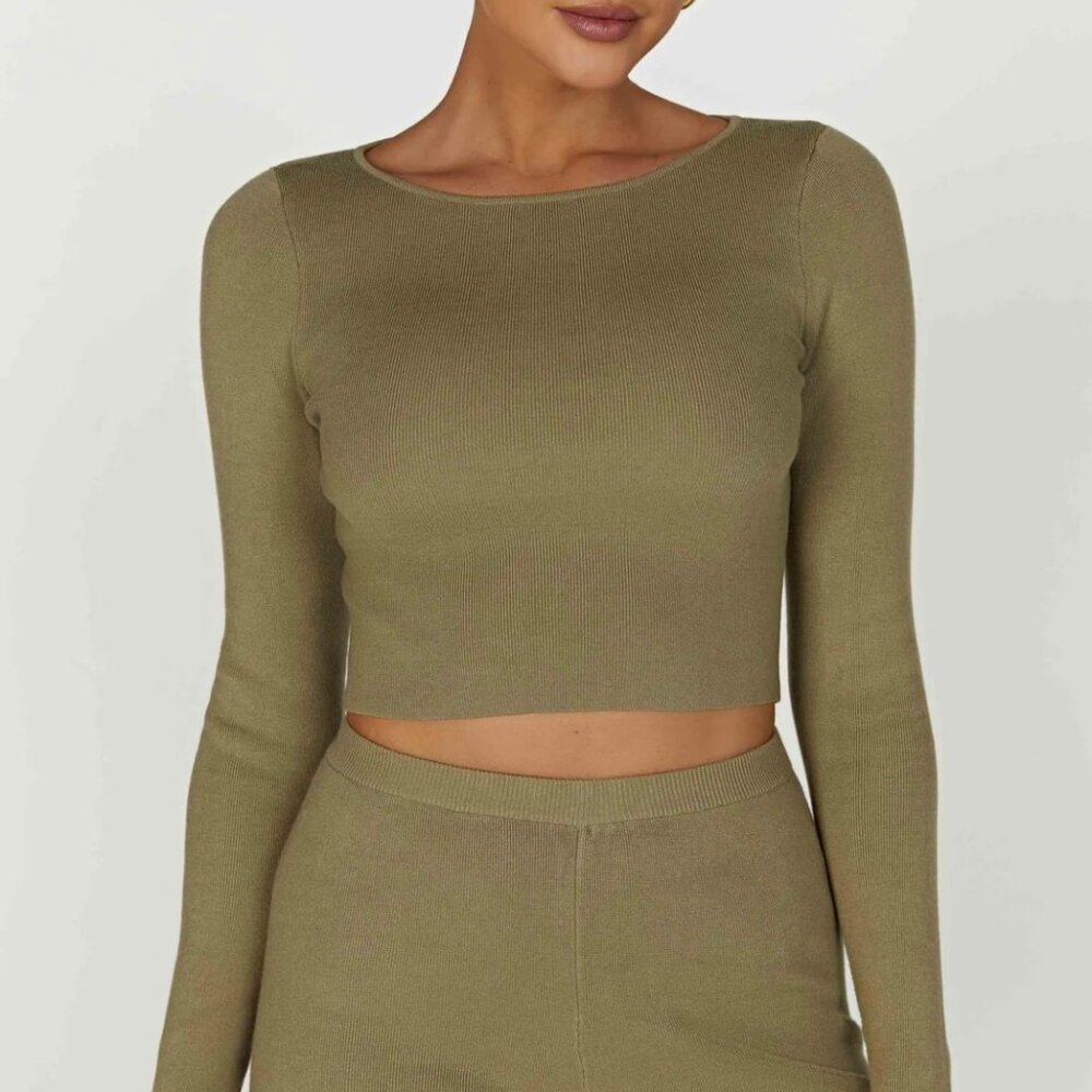 MESHKI HAISLEY LONG SLEEVE KNIT TOP OLIVE XL